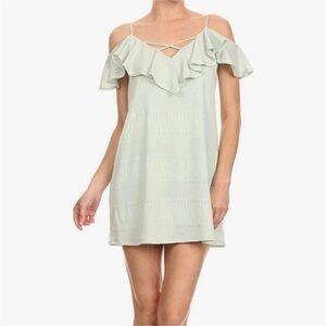 Vava By Joy Han Mint Green Off The Shoulder V-Neck Mini Dress Size Medium